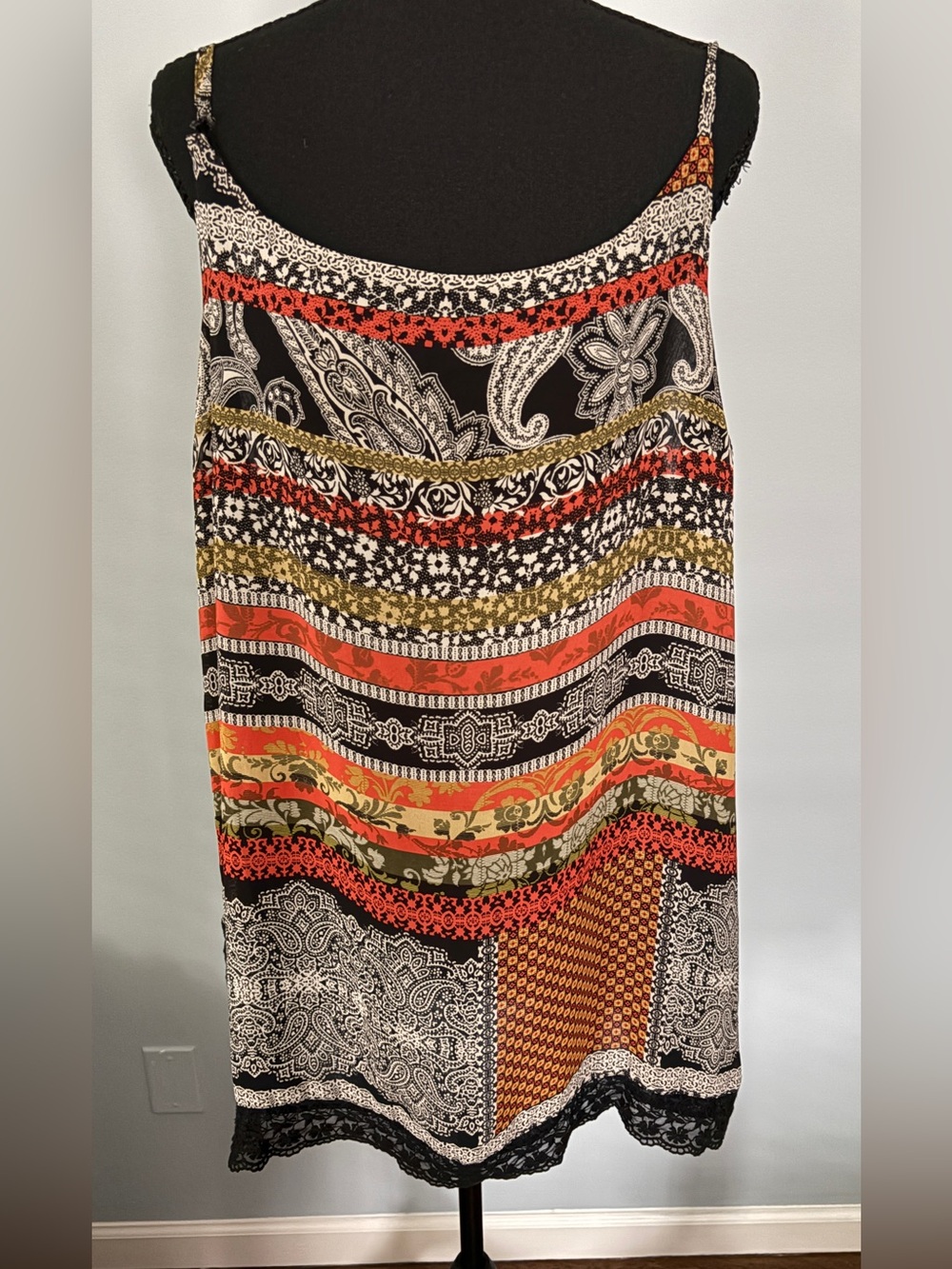 Multi-color Camisole with Black Lace Trim
